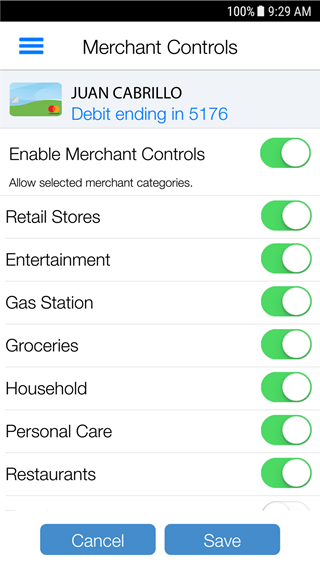 screenshot of Merchant Controls