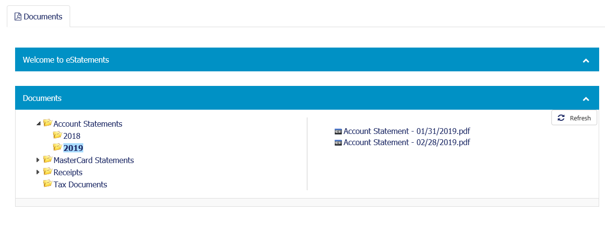 screenshot of eStatements page