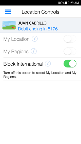 screenshot of Location Controls
