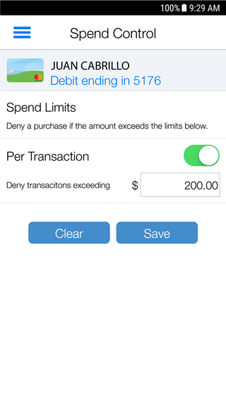screenshot of Spend Control